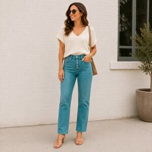 Paige Cindy SZ 23 Exposed Button Fly Vintage Daytime Blue $209 NWT